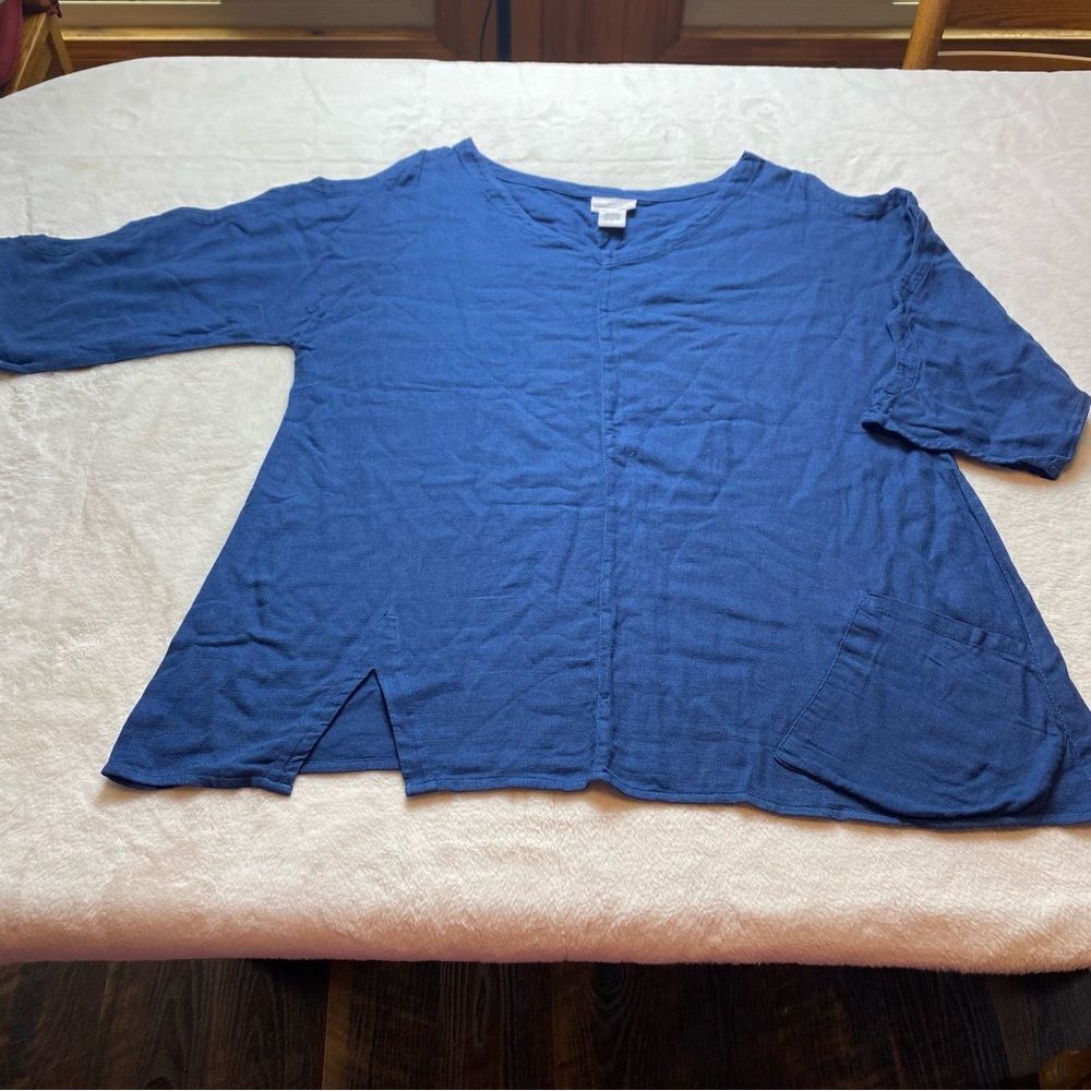 Soft Surroundings Blue Cold Shoulder Tunic Length Top Size Large